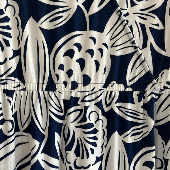 TALBOTS SIZE M V-NECK SLEEVELESS LONG DRESS. NAVY/WHITE - Picture 7 of 7